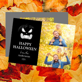 Modern Spooky Pumpkin Script Halloween Photo Julkort