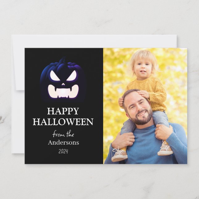 Modern Spooky Pumpkin Script Halloween Photo Julkort (Framsida)