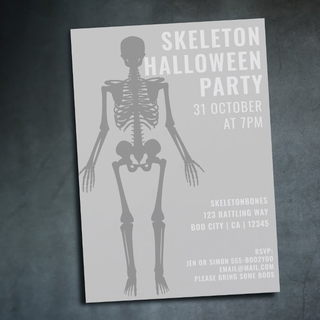 Modern Spooky Skeleton Halloween fest-inbjudan Inbjudningar (For Halloween Parties - add the details of yours)