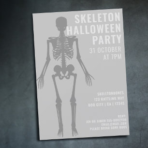 Modern Spooky Skeleton Halloween-Födelsedagsfest Inbjudningar