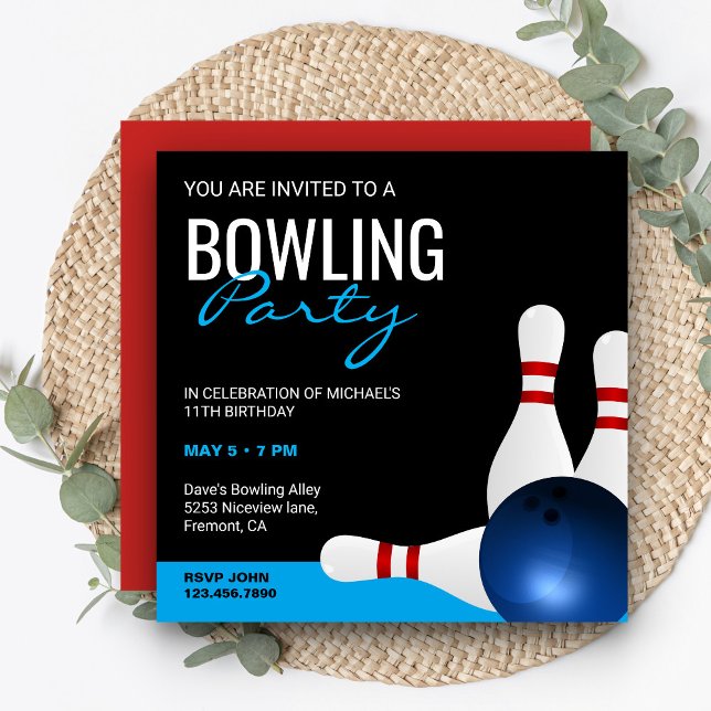 Modern Sportig Bowlingfest Födelsedagsinbjudan Inbjudningar (Skapare uppladdad)