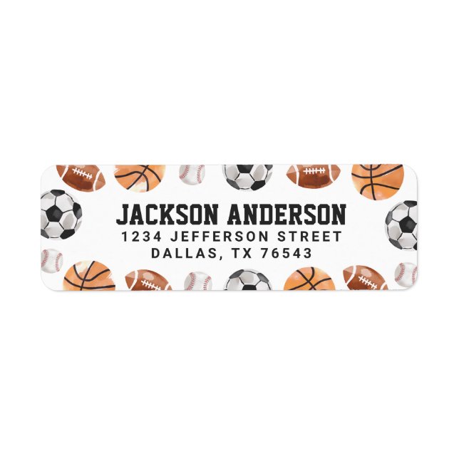 Modern Sports Birthday Return Address Returadress Etikett (Framsidan)