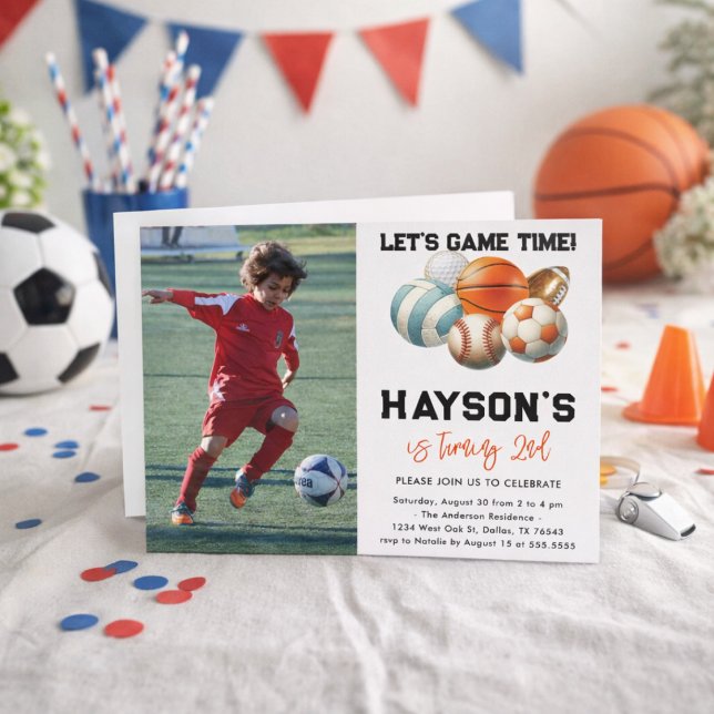 Modern Sports Kids 2-års födelsedagsfest Inbjudningar (Modern Sports Kids 2nd Birthday party Invitation)