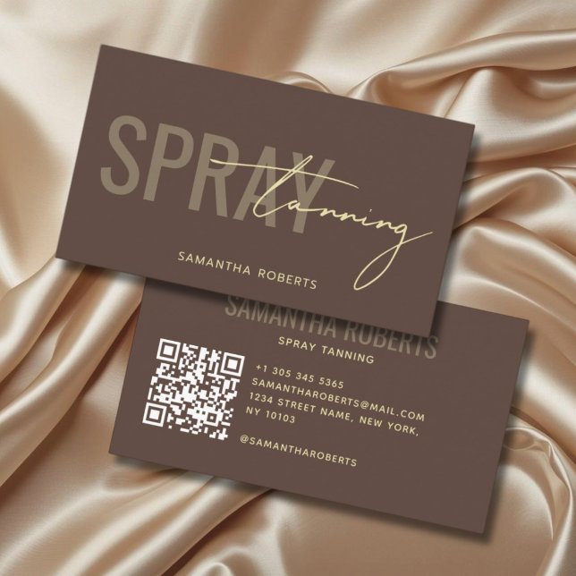 Modern spraytan QR-kod brun Visitkort (Skapare uppladdad)