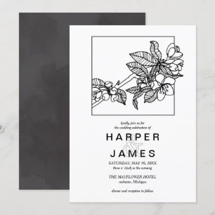 Modern spring cherry blossom in frame wedding inbjudningar