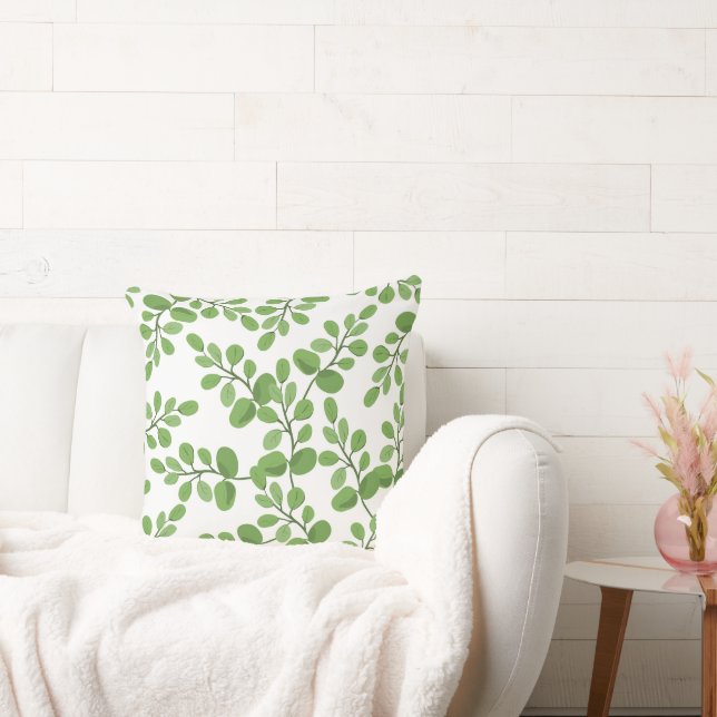 Modern Spring Green Botanical Pattern Leaves Kudde (Soffa)