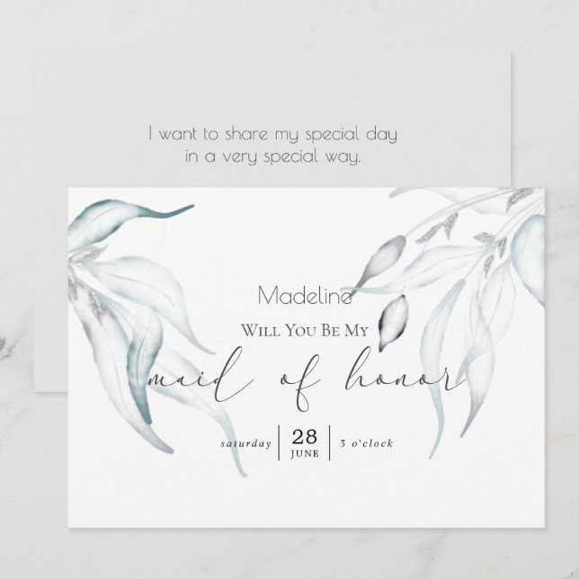 Modern Springtime Eucalyptus Matron of Honor Invit Inbjudningar (Fram/baksida)