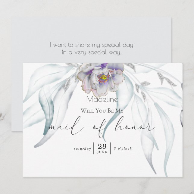 Modern Springtime Eucalyptus Matron of Honor Invit Inbjudningar (Fram/baksida)