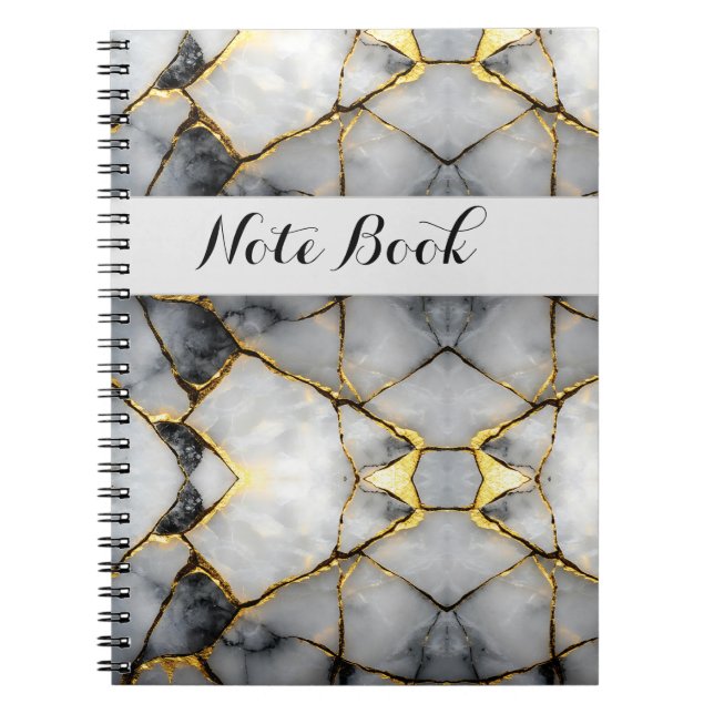 Modern sprucken guld vit & svart marmor anteckningsbok (Framsidan)