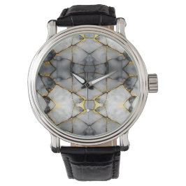 Modern sprucken guld vit & svart marmor armbandsur