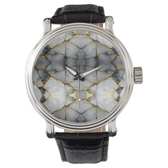 Modern sprucken guld vit & svart marmor armbandsur (Framsida)