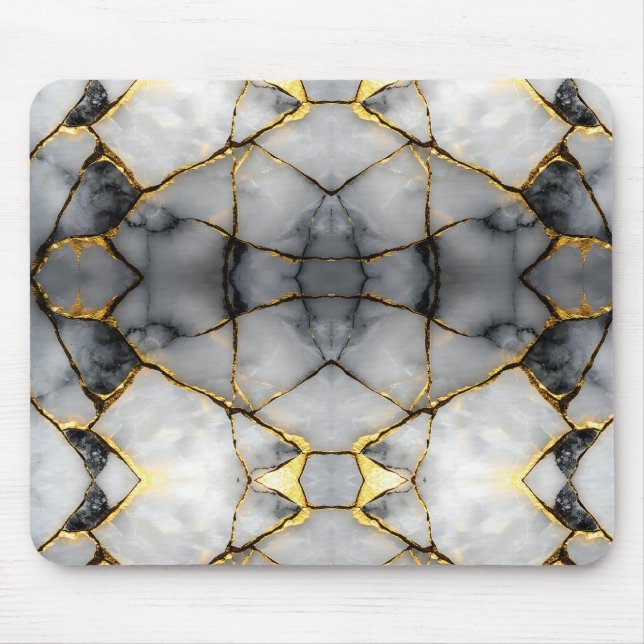 Modern sprucken guld vit & svart marmor musmatta (Framsidan)