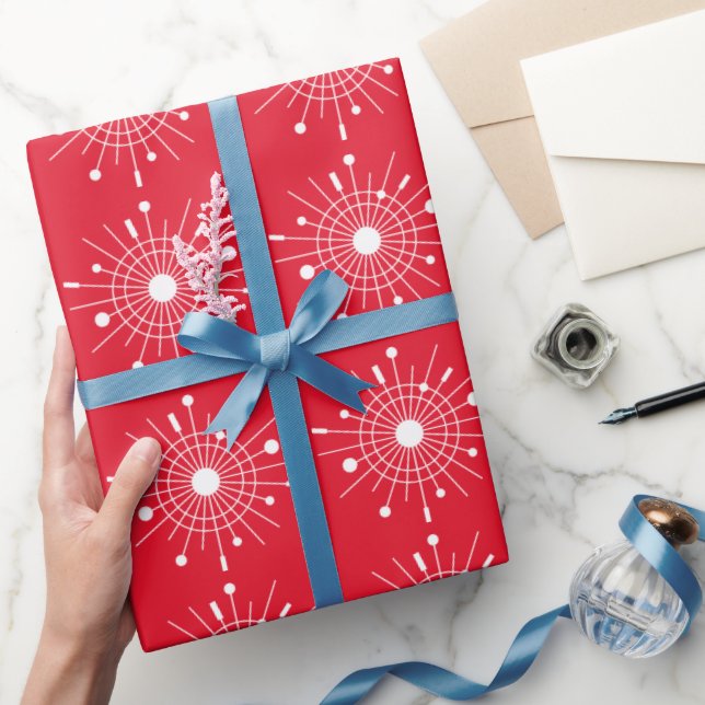 Modern Sputnik Snowflake-jul Röd Presentpapper (Gifting)