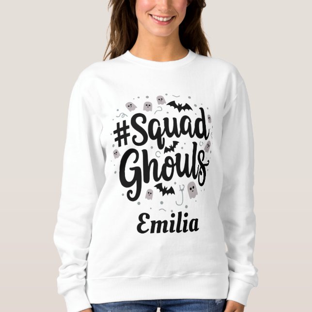 Modern Squad Ghouls Halloween-eget namn T Shirt (Framsida)