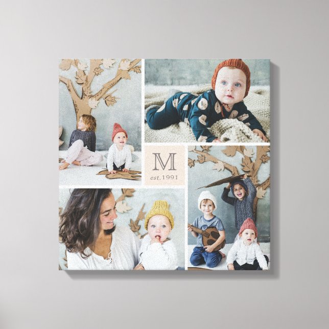 Modern Square Family Monogram Photo Collage Canvas (Framsida)