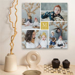 Modern Square Family Monogram Photo Collage Canvas<br><div class="desc">4 fotokollage placerad i en minimalistisk layout med mittkvadraten som innehåller det första brev/alfabetet i familjens namn-väggutskrift. Denna enkla, minimalistiska och moderna konsttryckning passar för baby, student, en milstolpe, ett älskat sällskapsdjur, bröllop eller andra speciella evenemang. Basbakgrunden kan ändras till valfri färg. All text kan redigeras. Designade/ursprungliga teckningar efter tjock*fa*tin*i....</div>