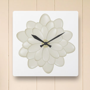 Modern Square Ivory Daisy Flower Kitchen Clock Fyrkantig Klocka