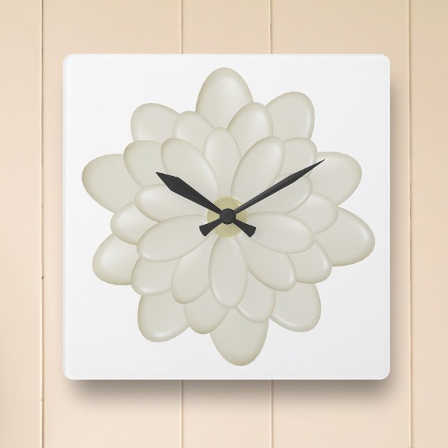 Modern Square Ivory Daisy Flower Kitchen Clock Fyrkantig Klocka (A white and cream daisy flower square clock just for you)