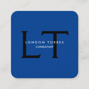 Modern Square Monogram Trendig Blue Black Fyrkantigt Visitkort