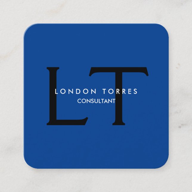 Modern Square Monogram Trendig Blue Black Fyrkantigt Visitkort (Framsida)