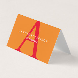 Modern Square Monogram Trendig Orange Red Visitkort