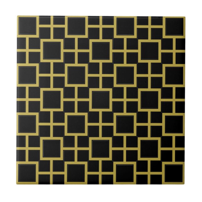 Modern Square Mönster Guld på Black Kakelplatta (Framsidan)