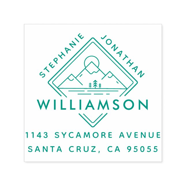 Modern Square Mountain Sunset liggande Adress Självfärgande Stämpel (Design)