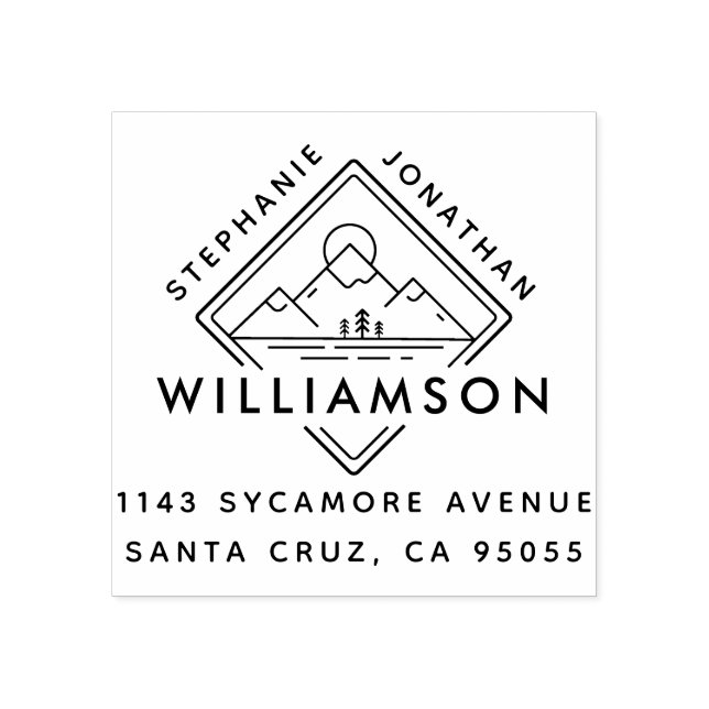 Modern Square Mountain Sunset liggande Adress Stämpel (Tryck)