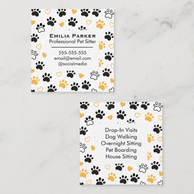 Modern Square Pet Sitter Business Card  Fyrkantigt Visitkort (Fram/baksida)