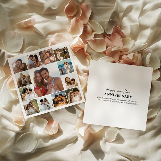 Modern Square Photo Collage Bröllop-årsdag (Capture cherished moments and heartfelt love in a beautiful card that celebrates your unique story.)