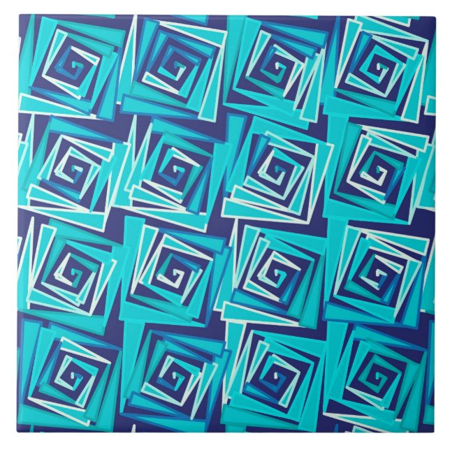 Modern Square Spiral, Navy och Aqua Kakelplatta (Framsidan)