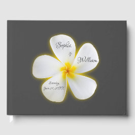 Modern Square White Plumeria Flower, Bröllop Gästböcker