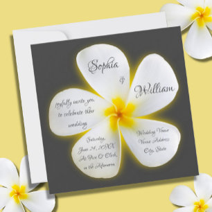 Modern Square White Plumeria Flower, Bröllop Inbjudningar