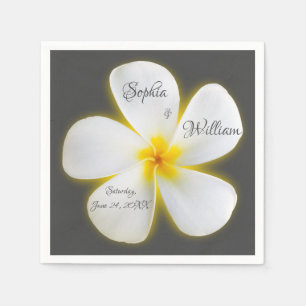 Modern Square White Plumeria Flower, Bröllop Pappersservett