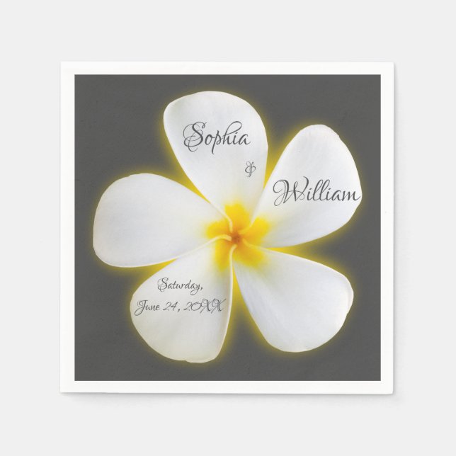 Modern Square White Plumeria Flower, Bröllop Pappersservett (Framsidan)