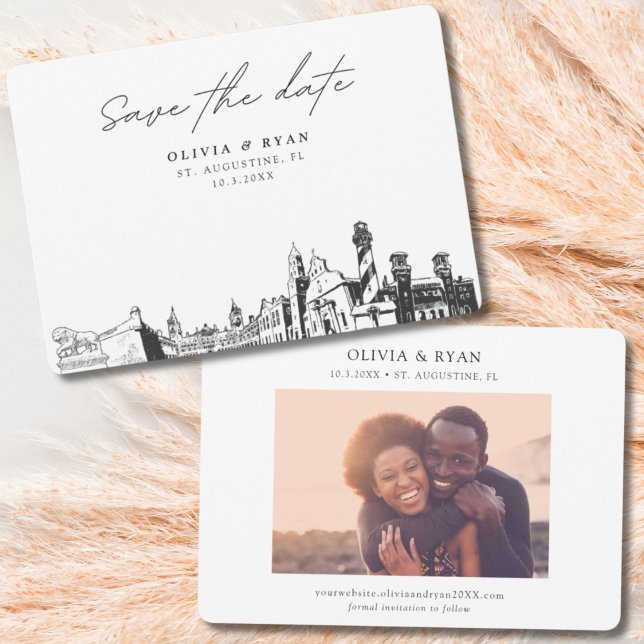Modern St. Augustine Florida Bröllop spara datum Inbjudningar (St. Augustine Wedding Save the Date with Engagement Photo)