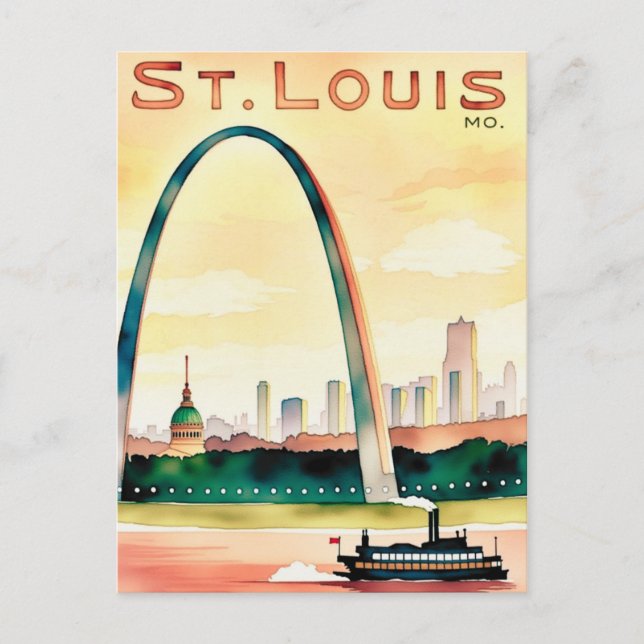 Modern St.Louis Mo. Färgrik Klassisk Stad Vykort (Framsida)