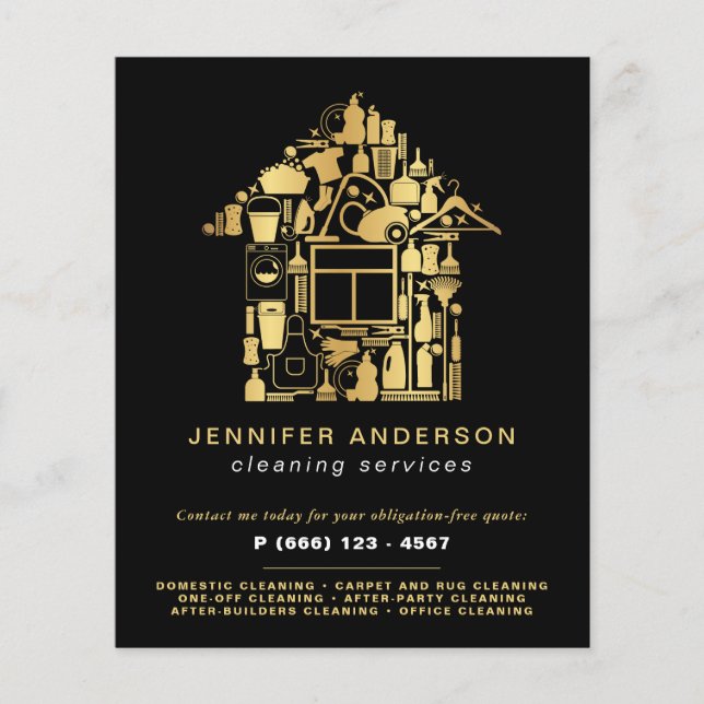 Modern Städning av Guld och svart Flygblad (Framsidan)