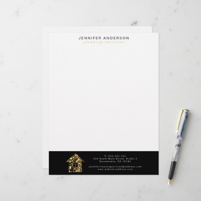 Modern Städning i Guld och svart  Brevhuvud (Fram/Back In Situ)