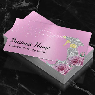 Modern Städning Service Silver Spray Girly Rosa Visitkort