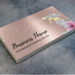 Modern Städning tjänst Silver Spray Ro Guld Visitkort