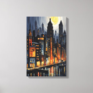 Modern stadsmiljö - City Skyline på Dusk Art Canvastryck