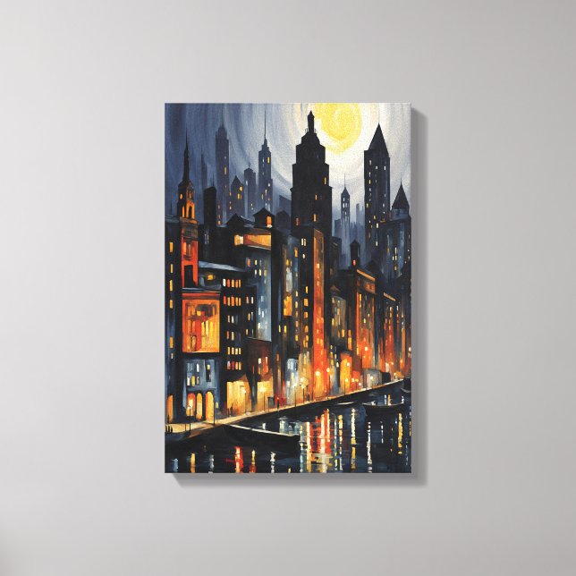 Modern stadsmiljö - City Skyline på Dusk Art Canvastryck (Framsida)