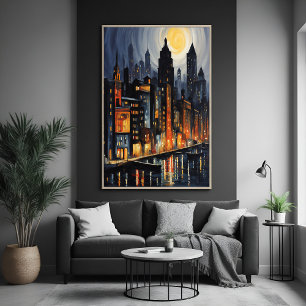 Modern stadsmiljö - City Skyline på Dusk Art Poster
