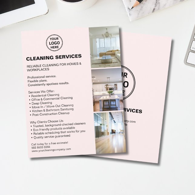 Modern städtjänst Foto Logotyp Rosa Flygblad (Modern Cleaning Services Photo Logo Pink Flyer)