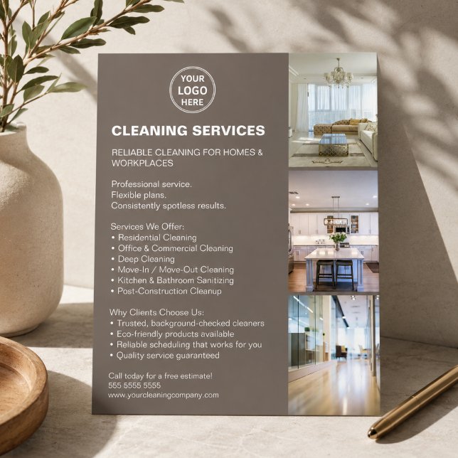 Modern städtjänst Foto Logotyp Taupe Flygblad (Modern Cleaning Services Photo Logo Taupe Flyer)