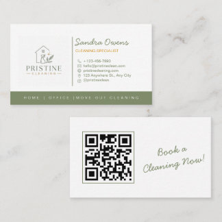 Modern städtjänst Sage Green minimalistisk QR Visitkort
