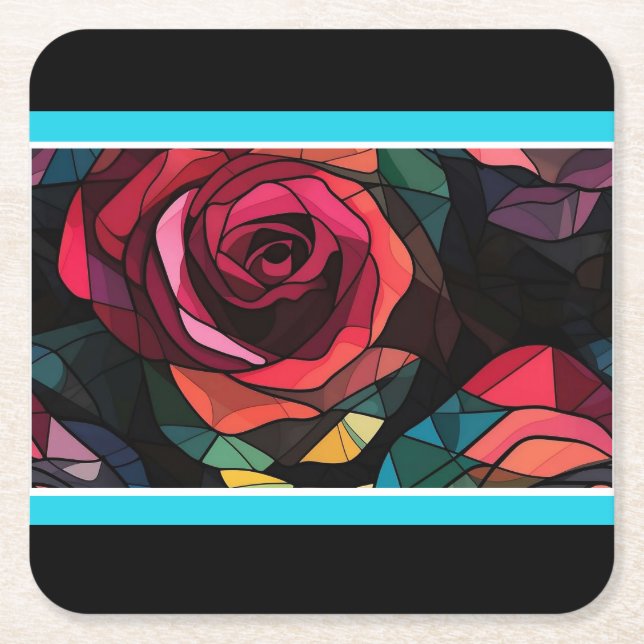 Modern Stained Glass Rose Paper Coaster Underlägg Papper Kvadrat (Framsidan)