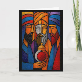 Modern Stained Glass Three Wise Men in English Kort