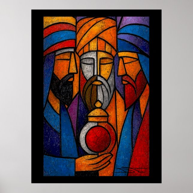 Modern Stained Glass Three Wise Men in English Poster (Framsidan)